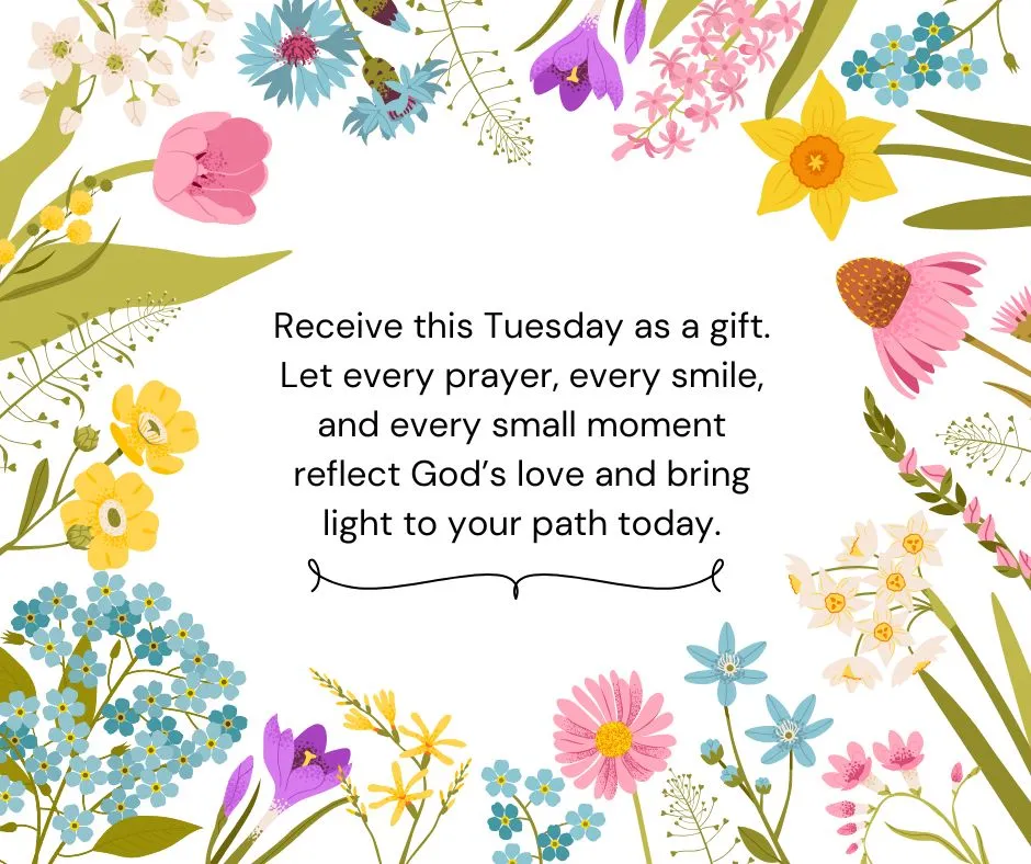 Faith-based Tuesday blessings image with devotional quote reminding readers of God’s grace, hope, and daily encouragement