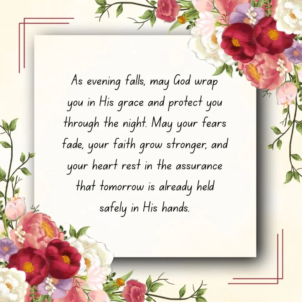 Good evening blessings and prayers for peace and comfort, Christian evening prayer image with calm and faith-filled message