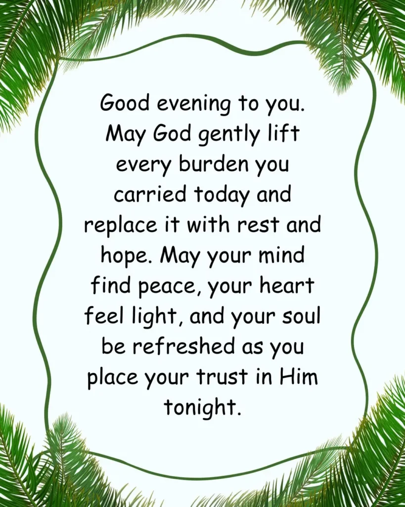 Good evening prayers and blessings image for rest and hope, peaceful evening Christian blessing quote for sharing