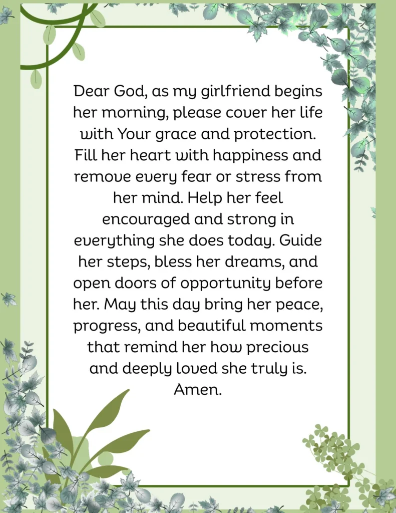 Prayer for my girlfriend in the morning asking God to bless her life with happiness, protection, and guidance