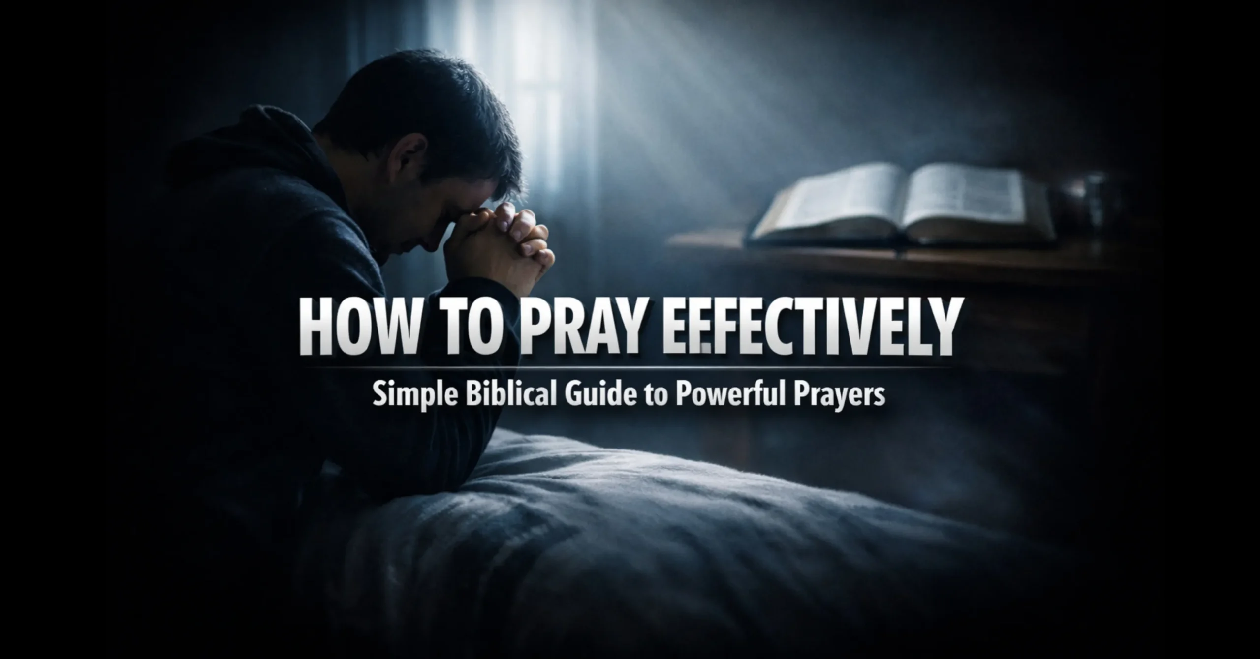 How to pray effectively biblical guide with Bible and peaceful prayer concept