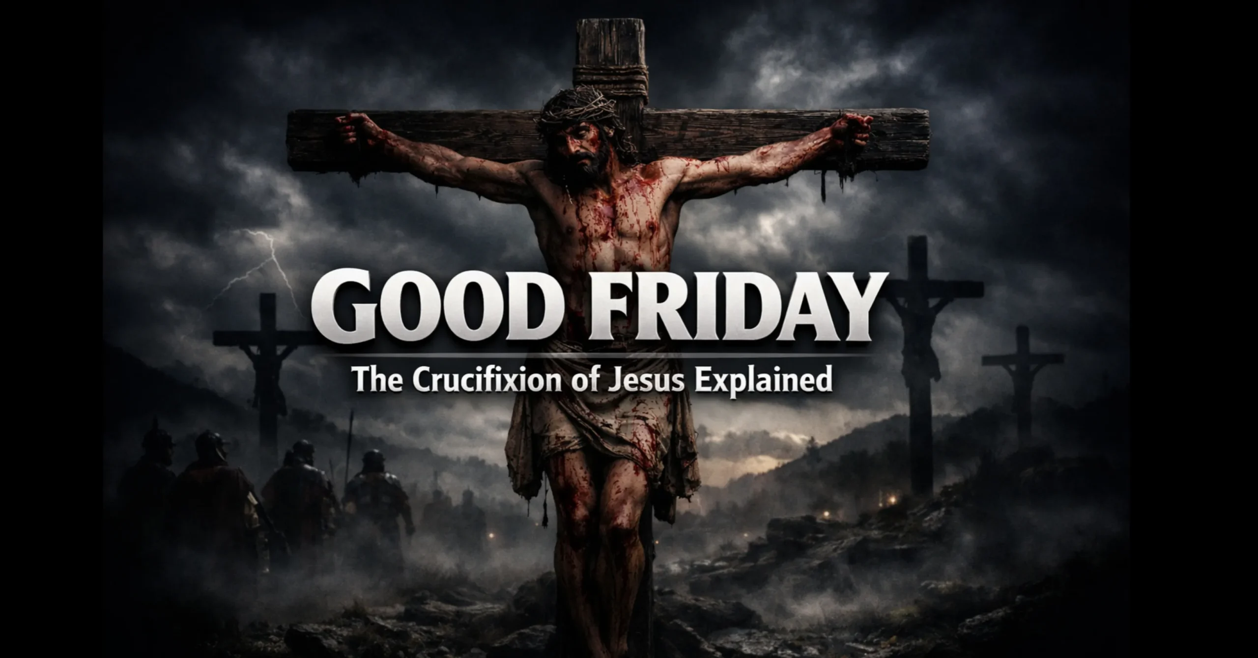 Illustration of Jesus crucified, showing what happened on Good Friday and His ultimate sacrifice