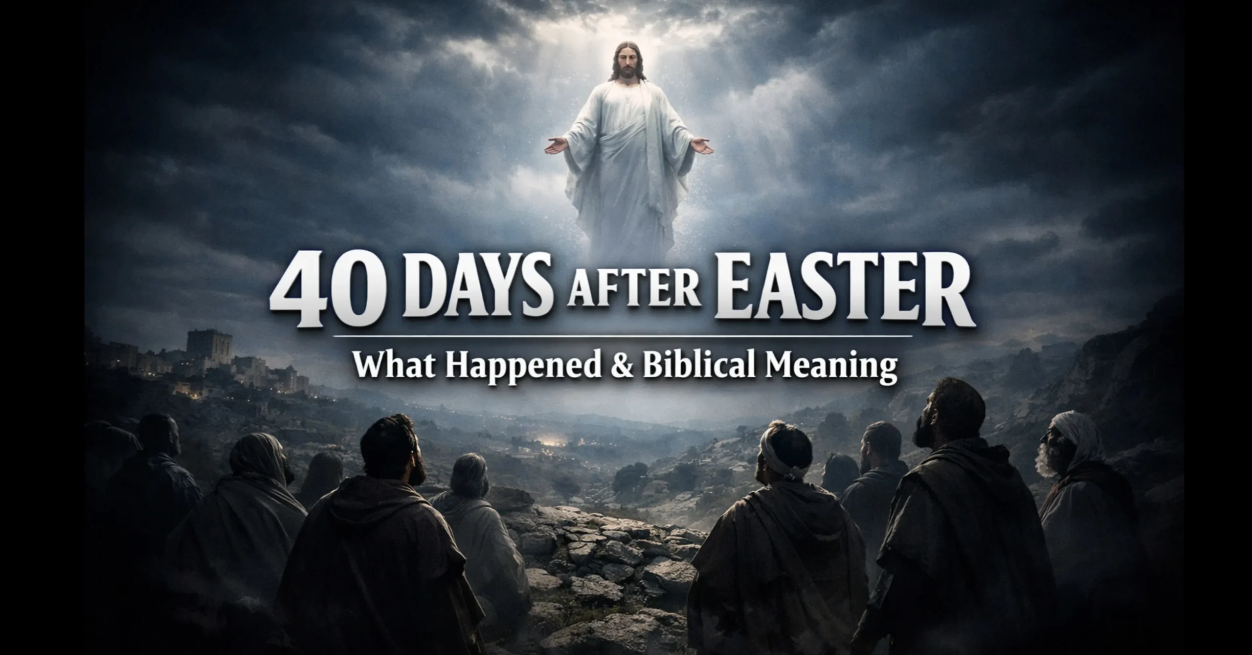 40 days after Easter Ascension Day Jesus Christ ascending into heaven after resurrection biblical scene