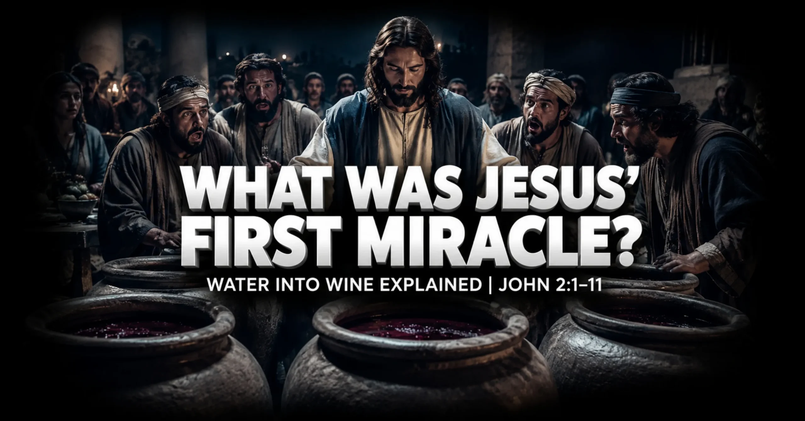 What was Jesus first miracle turning water into wine at Cana wedding biblical scene Jesus first miracle in the Bible illustration