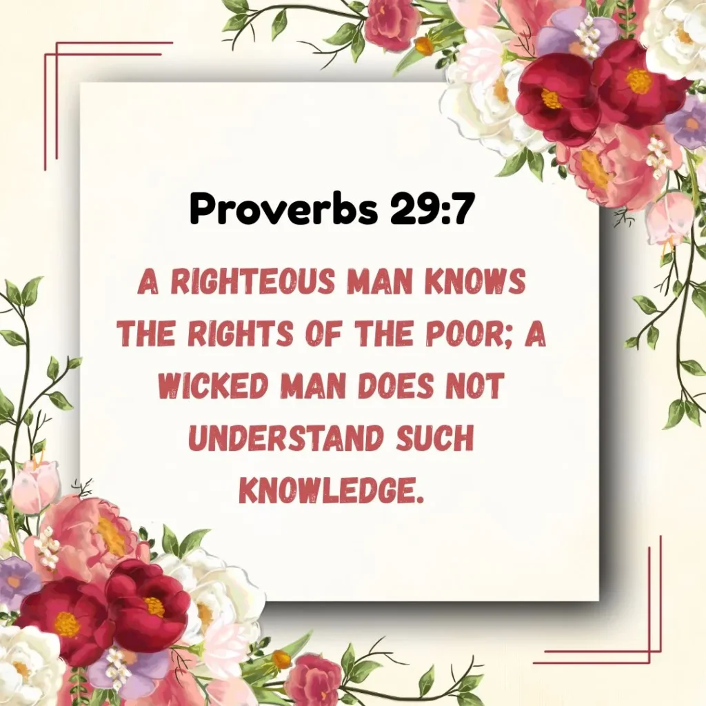 Proverbs 29:7 Bible verse about helping the poor and living with righteousness and compassion