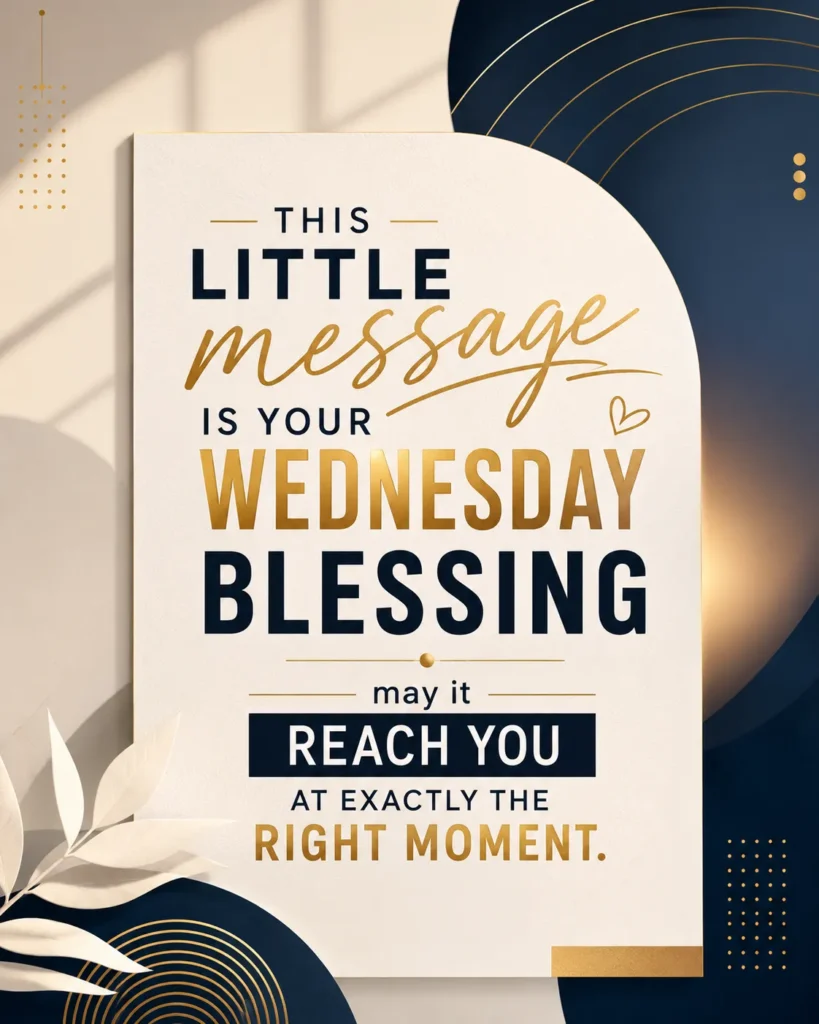 Inspirational Wednesday blessing message with elegant modern typography, encouraging hope, faith, and perfect timing throughout the day.
