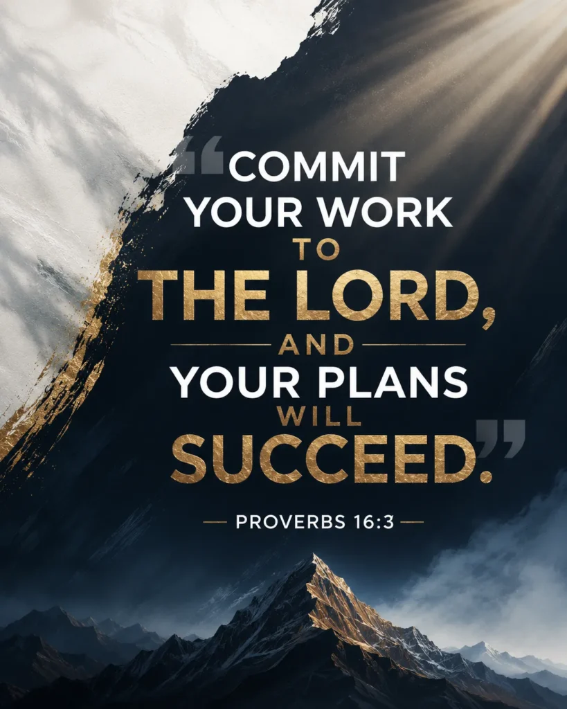 Powerful Proverbs 16:3 Bible verse artwork encouraging believers to trust God with their work, goals, and future plans.