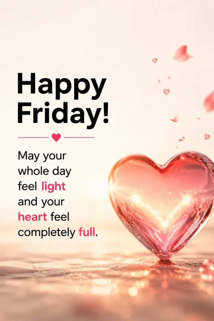 Uplifting Happy Friday quote artwork featuring a heartwarming message of joy, peace, gratitude, and emotional encouragement.