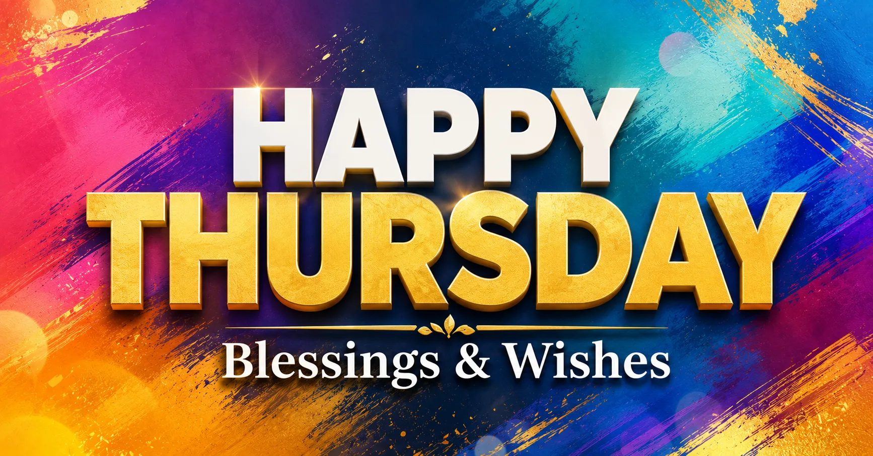 Happy Thursday Blessings & Wishes typography design with vibrant colorful abstract background and premium 3D lettering.