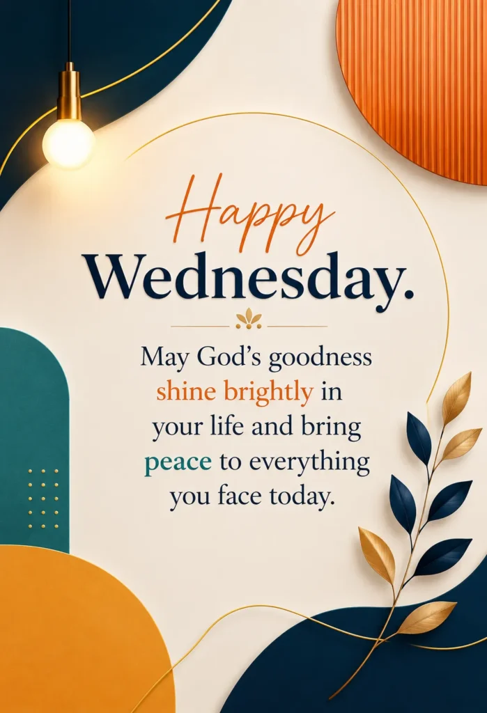 Happy Wednesday blessing quote poster with elegant typography and premium artistic design, sharing a message of God's goodness, peace, hope, and encouragement for the day.