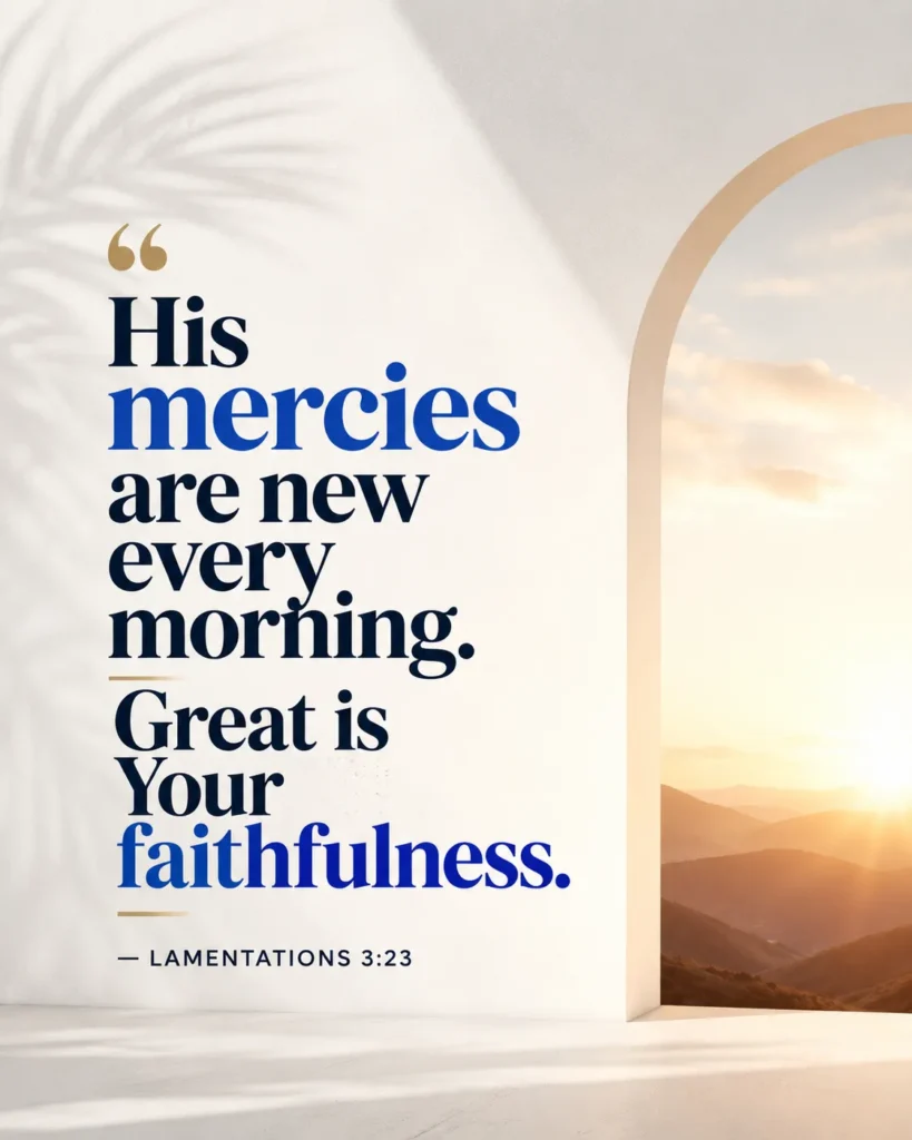 Inspirational Lamentations 3:23 Bible verse artwork celebrating God’s new mercies every morning and His enduring faithfulness.