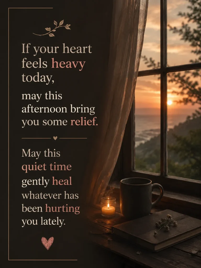 Comforting Saturday afternoon quote poster with a soft emotional design, expressing hope, healing, peace, relief, and encouragement during difficult times.