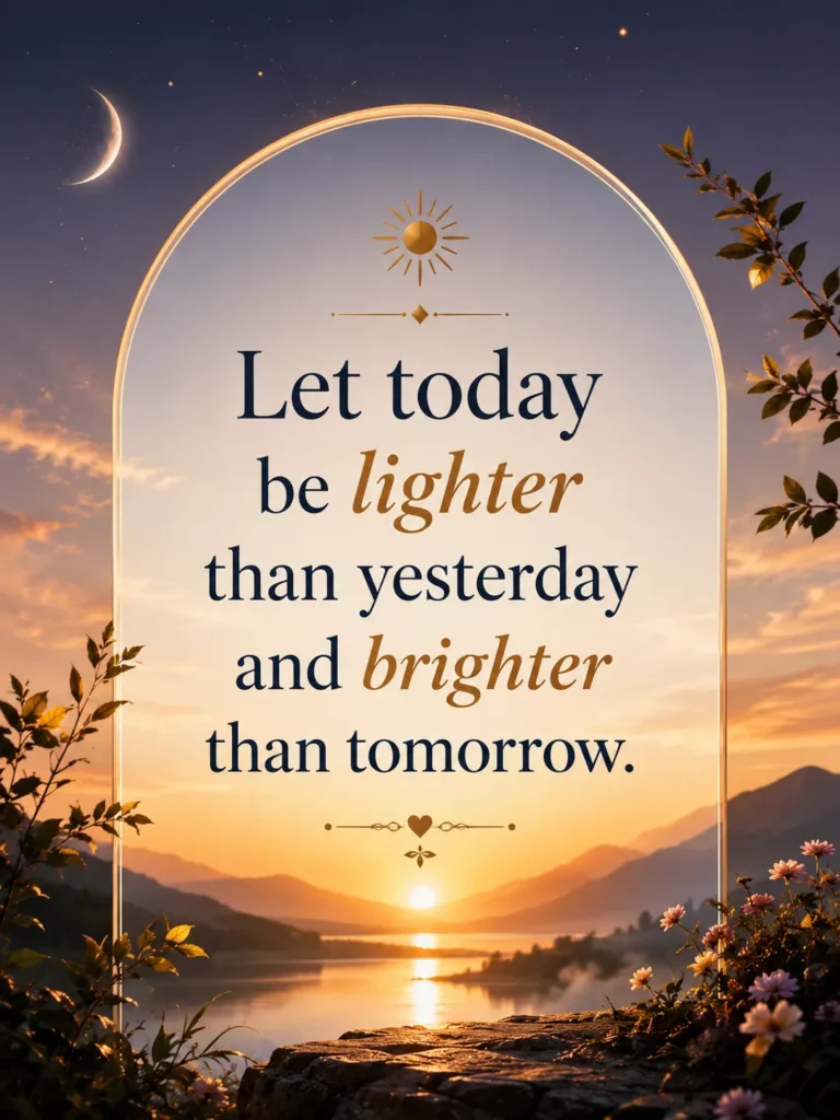 Beautiful motivational quote poster featuring the message "Let today be lighter than yesterday and brighter than tomorrow." with a premium sunrise-inspired minimalist design.