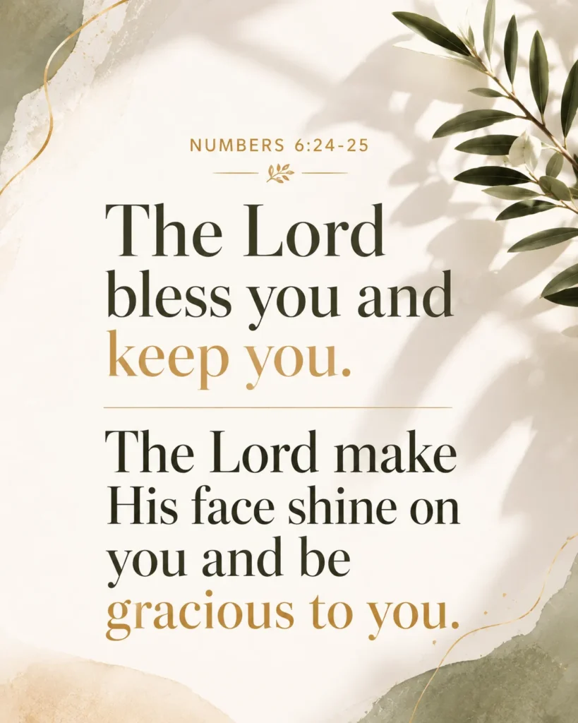 Minimalist Numbers 6:24-25 Bible verse poster featuring the blessing “The Lord bless you and keep you” in elegant typography with a clean Christian design.