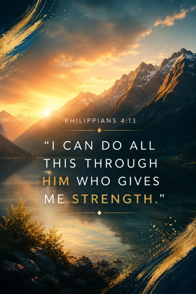 Philippians 4:13 Bible verse poster with premium typography and artistic design, featuring an inspiring message about faith, strength, courage, confidence, and trusting God.