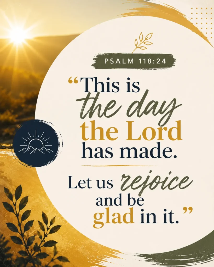 Psalm 118:24 Bible verse poster featuring “This is the day the Lord has made. Let us rejoice and be glad in it” in a modern Christian typography design.