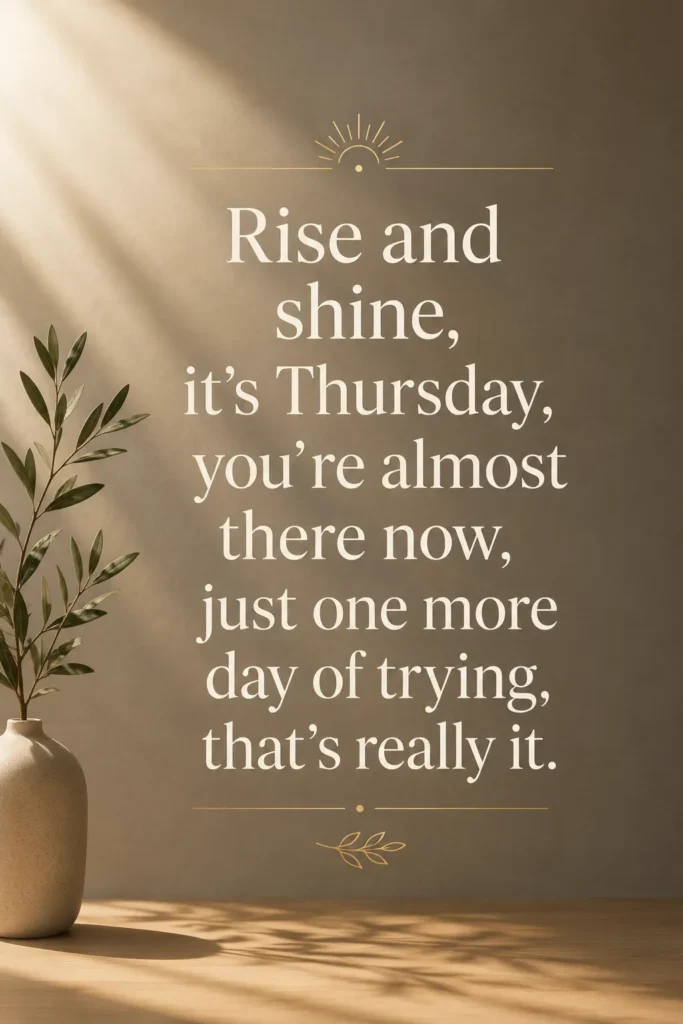 Minimal Thursday motivational quote poster with elegant typography and premium modern design, encouraging perseverance, positivity, resilience, and a strong finish to the week.