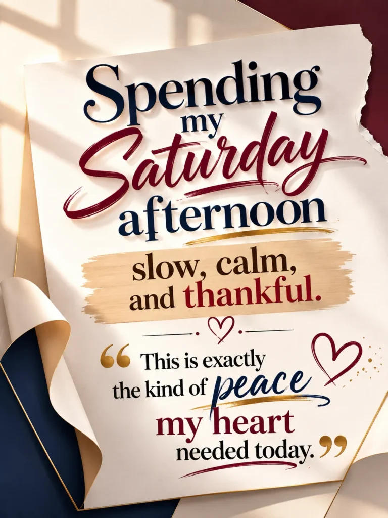 Magazine-style Saturday afternoon quote poster featuring elegant typography and a premium editorial design focused on gratitude, peace, calmness, and heartfelt reflection.