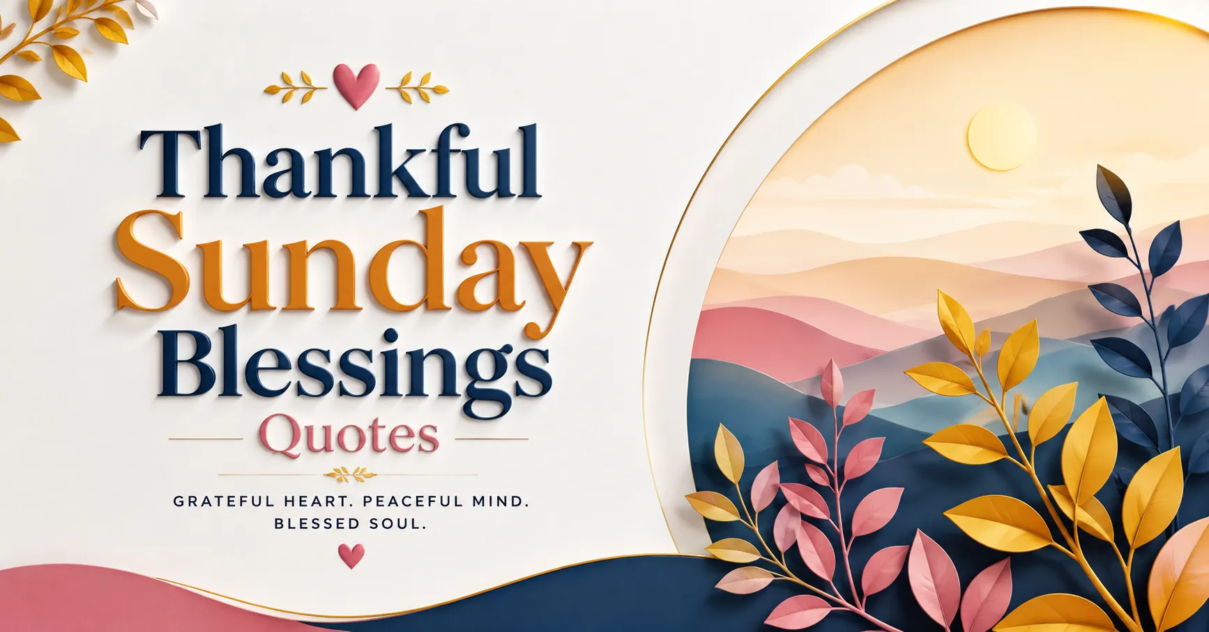 Thankful Sunday Blessings Quotes featured image with elegant 3D typography, colorful artistic elements, and a premium minimalist design celebrating gratitude, joy, and Sunday inspiration.