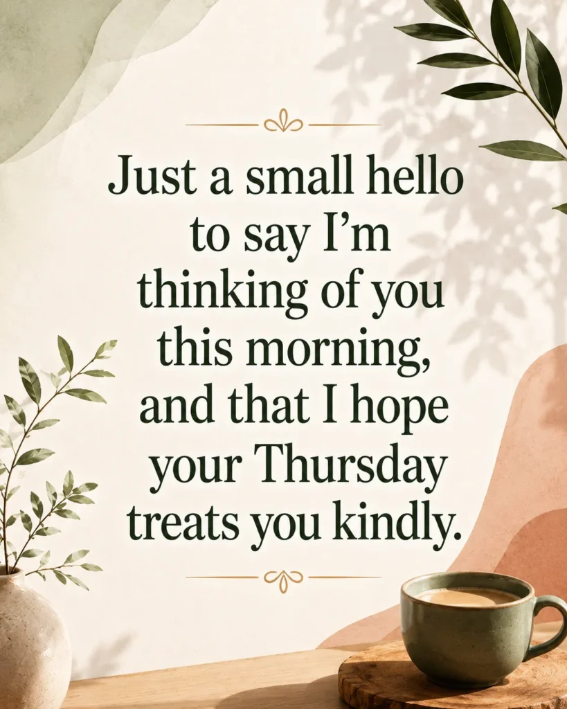 Thoughtful Thursday morning greeting quote expressing care, kindness, and warm wishes for a peaceful day ahead.