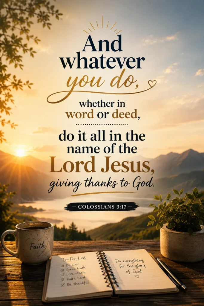 Inspirational Colossians 3:17 Bible verse artwork encouraging believers to honor Jesus in every word, action, and act of gratitude.