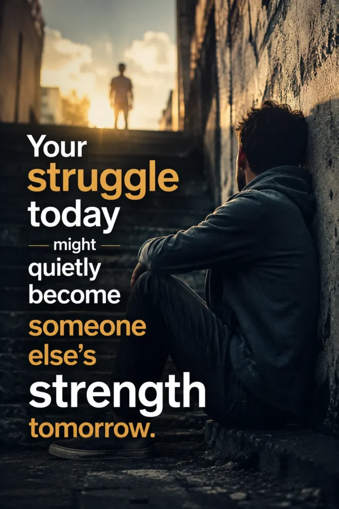 Motivational Christian quote artwork showing how personal struggles can inspire hope, resilience, and strength in others.