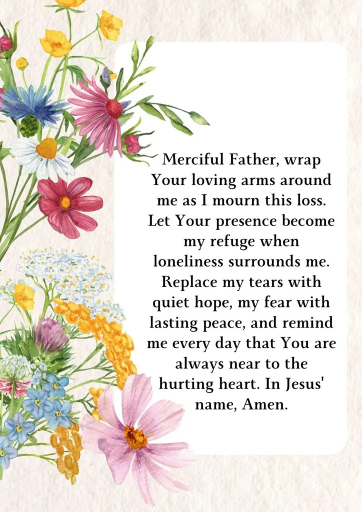 Prayer for comfort in grief with Matthew 5:4 Bible verse offering hope, peace, and comfort for grieving hearts through Jesus Christ.