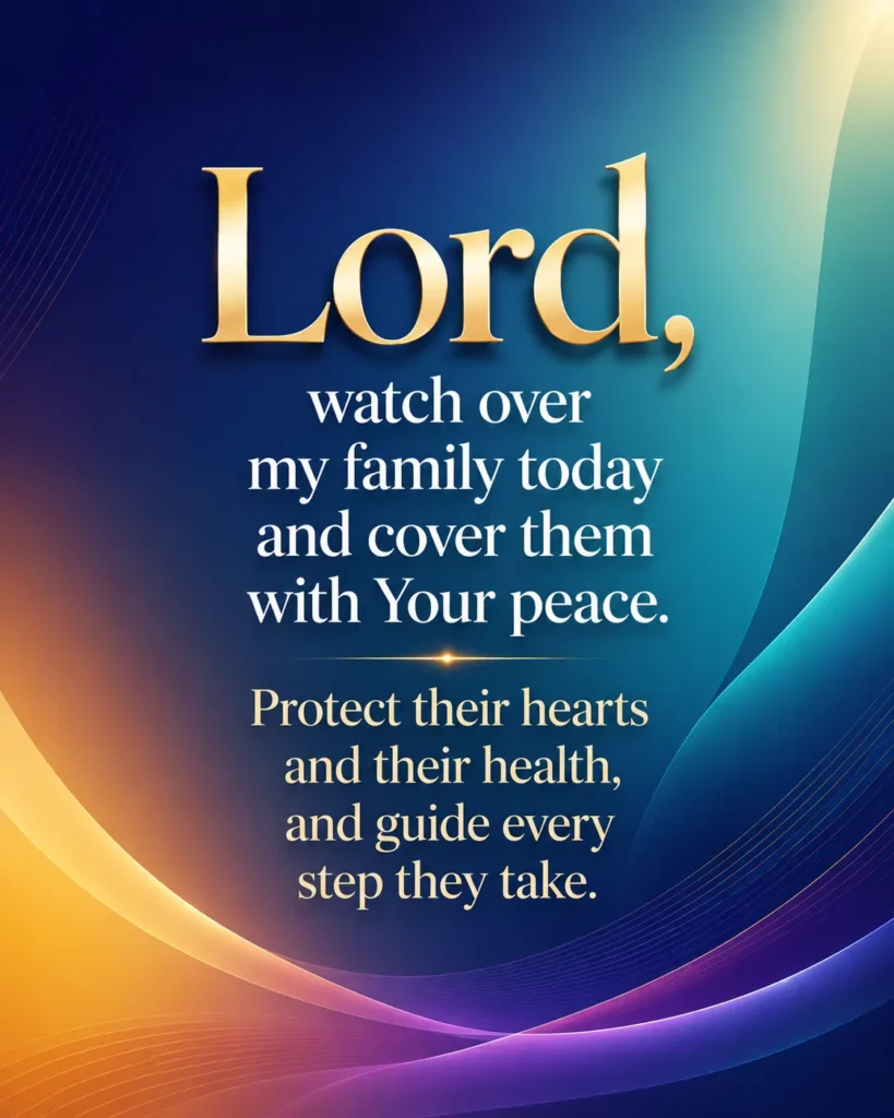 Minimalist Christian prayer poster featuring a prayer for God's peace, protection, health, and guidance over family on a premium colorful abstract background with elegant typography.