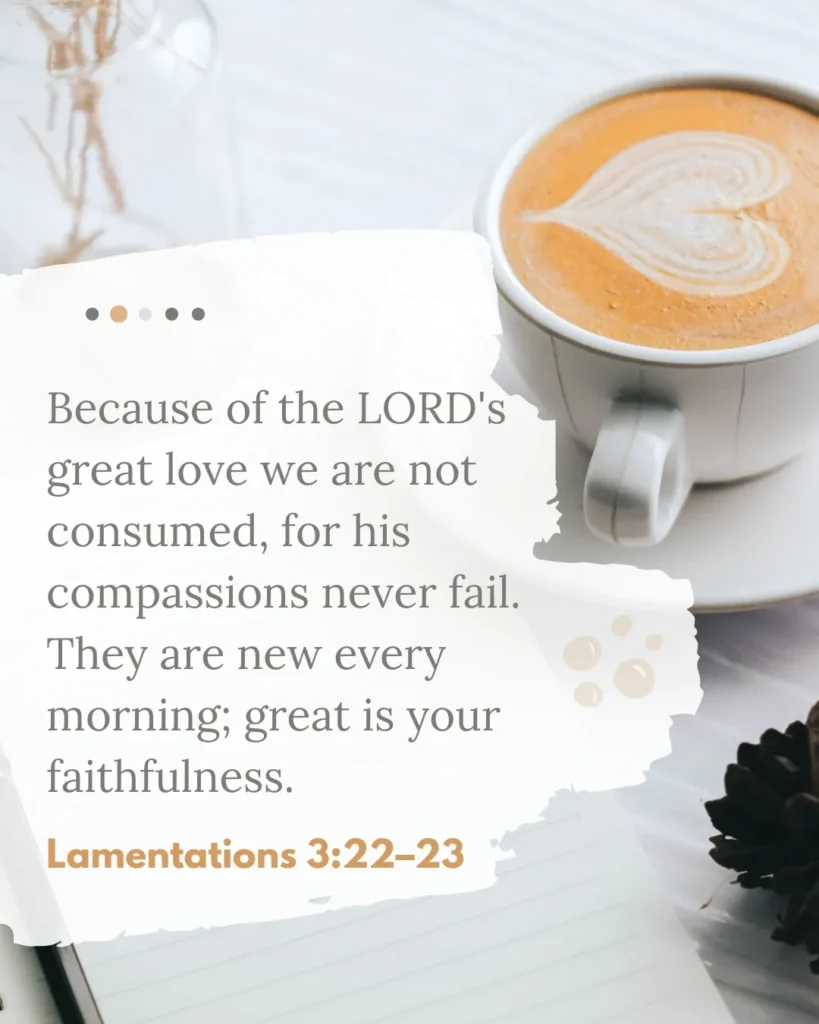 Lamentations 3:22–23 Bible verse image for Wednesday prayers about God's mercy, compassion, and faithfulness every morning.