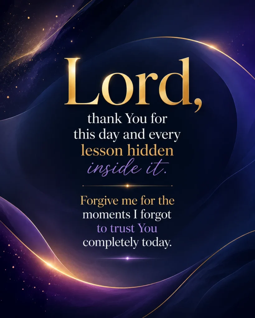 Premium minimalist Christian night prayer poster featuring a thankful end-of-day prayer for God's guidance, forgiveness, and trust on a luxurious abstract midnight blue background with elegant typography.
