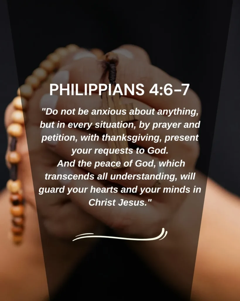 Philippians 4:6-7 Bible verse with Monday afternoon blessings bringing God's peace, hope, and comfort.