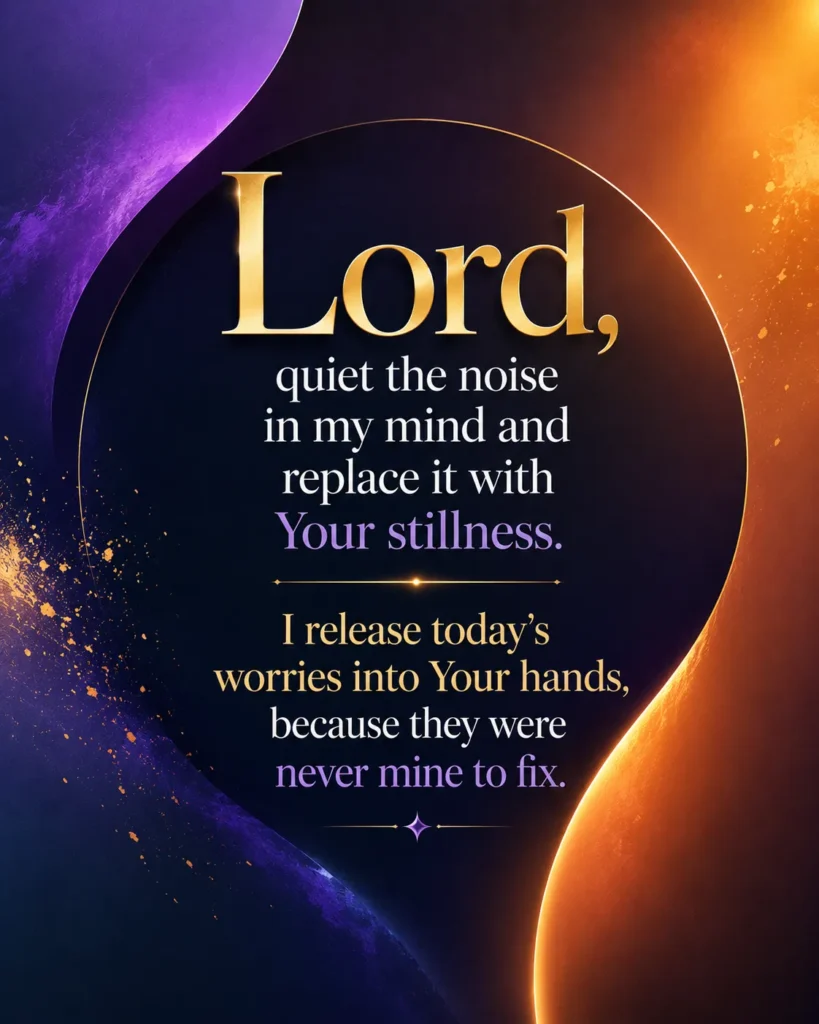 Premium minimalist Christian prayer poster featuring a prayer for inner peace, mental stillness, and surrendering daily worries to God on a modern abstract colorful background.