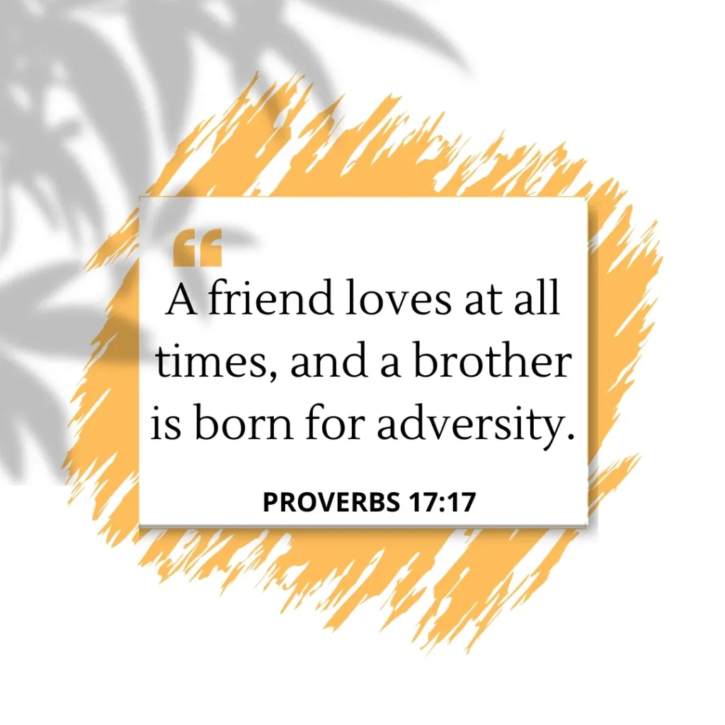 overbs 17:17 Bible verse about true friendship, love, loyalty, and support in difficult times.