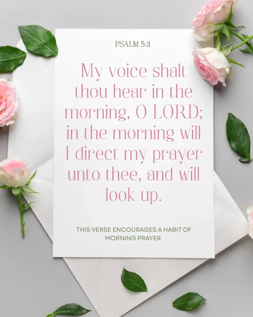 Psalm 5:3 Bible verse image about morning prayer, encouraging believers to seek God early with faith, hope, and trust.