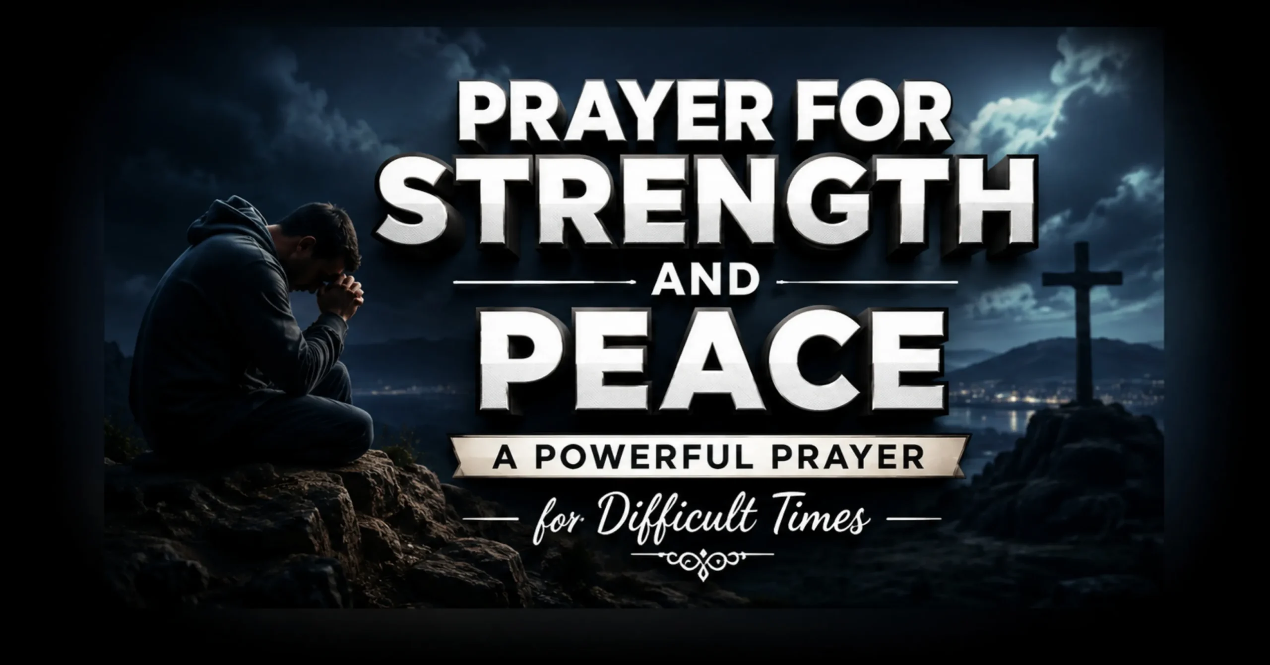 Prayer for Strength and Peace with Bible and peaceful Christian background