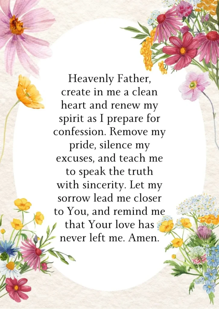 A believer praying quietly before confession and asking God for a contrite heart, true repentance, and the strength to speak honestly.