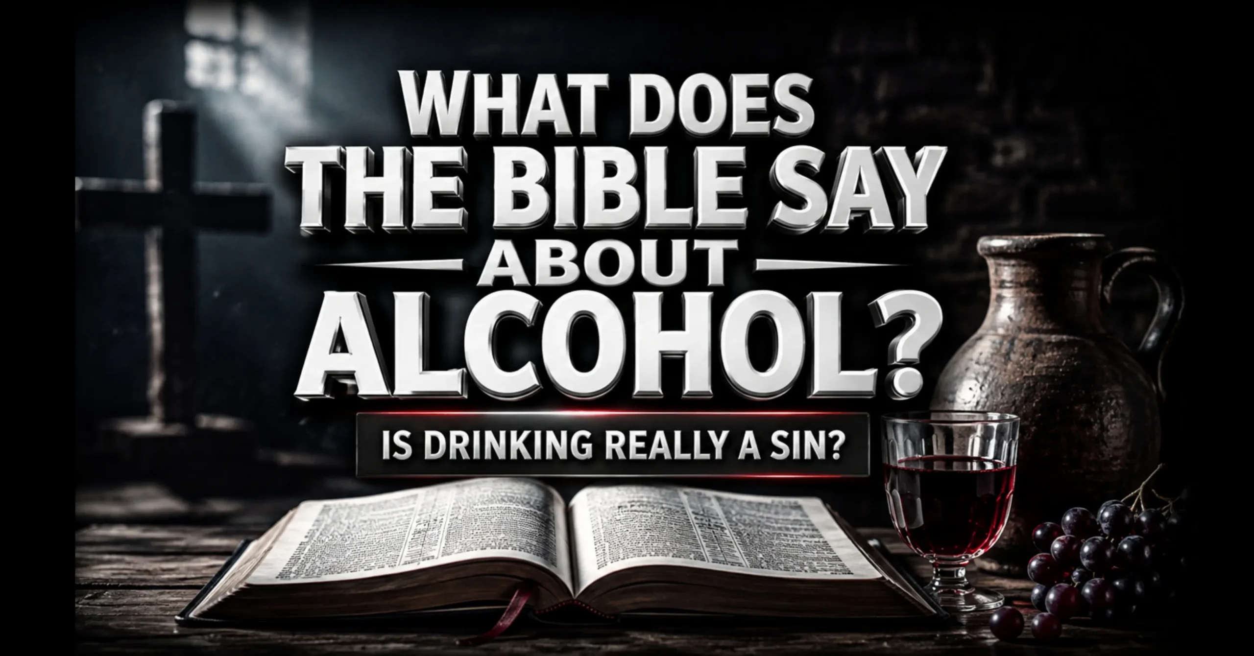 What does the Bible say about drinking? An open Bible with a cup of wine and bread, representing biblical teaching about alcohol, wine, moderation, and Christian wisdom.