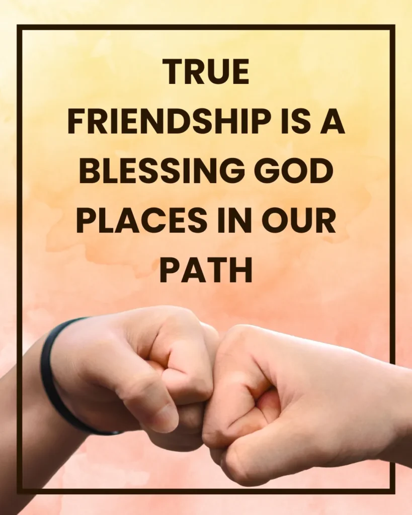 Happy Saturday Blessings image with friends sharing a fist bump, celebrating true friendship as God's blessing filled with faith, love, and encouragement.