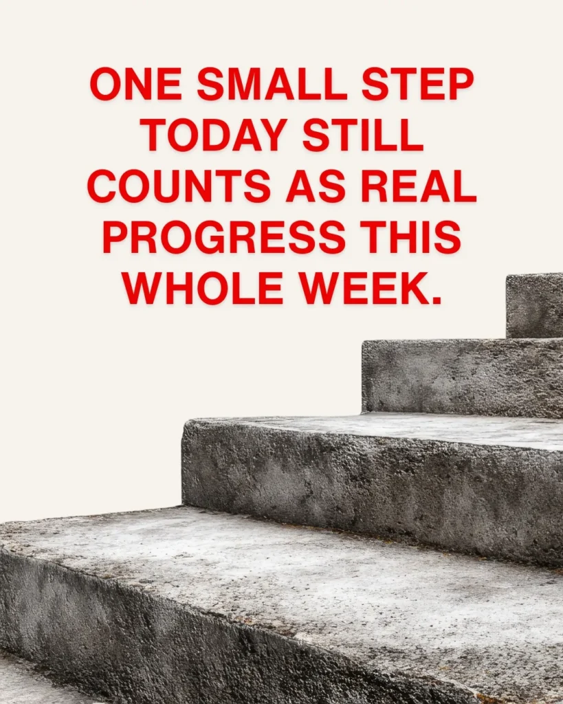 Monday Morning Blessings image with an inspiring message about taking one small step, making progress, and starting the new week with hope and determination.