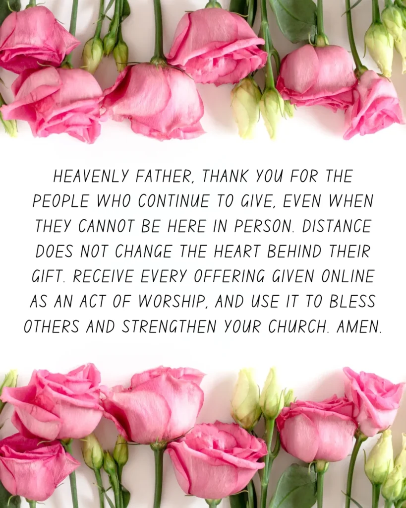 Online giving prayer in church with a heartfelt prayer for those giving from a distance.