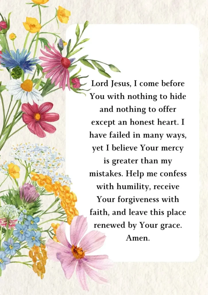 A Christian praying before confession and asking Jesus for mercy, forgiveness, and the courage to confess with an honest and humble heart.