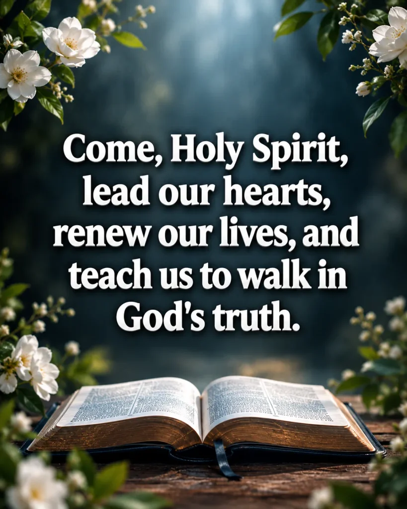 Come Holy Spirit Prayer with a peaceful biblical message about faith and renewal
