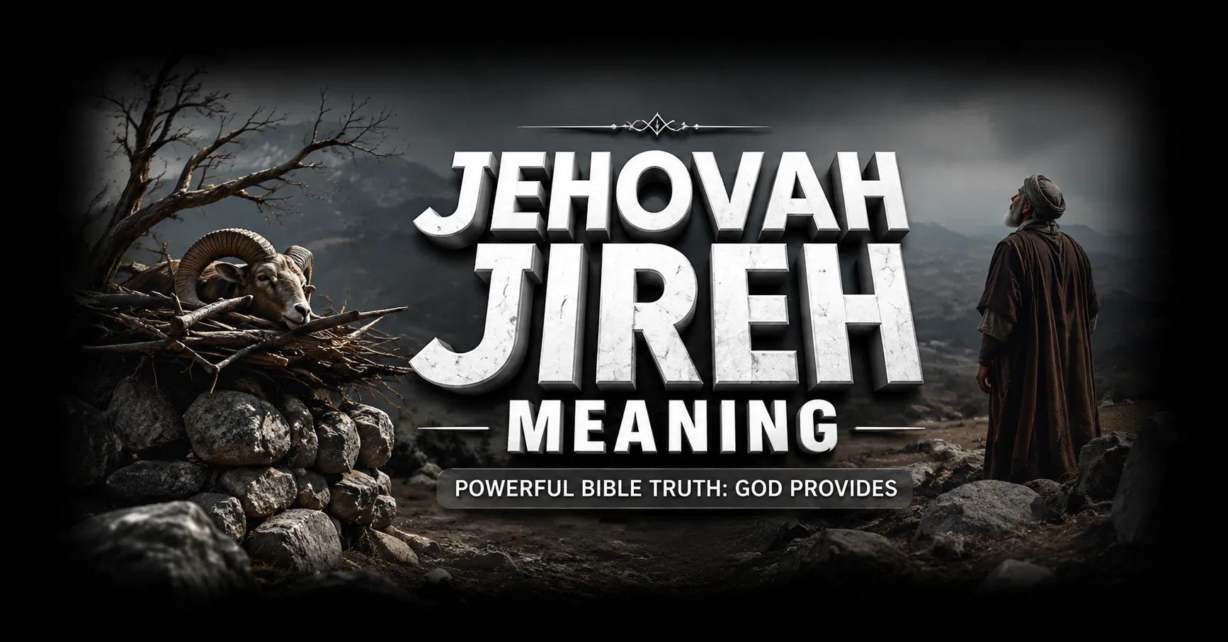 Jehovah Jireh meaning with Abraham, ram, and altar representing God’s provision in Genesis 22
