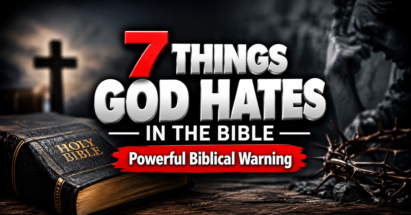 7 Things God Hates in the Bible featured image with a Bible, cross, and bold cinematic text.